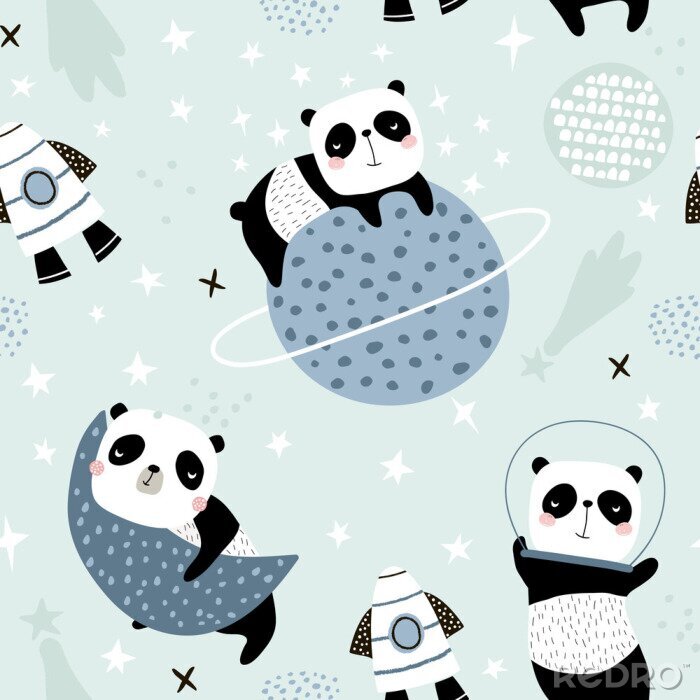 Poster Leuke panda's in de ruimte voor kinderen
