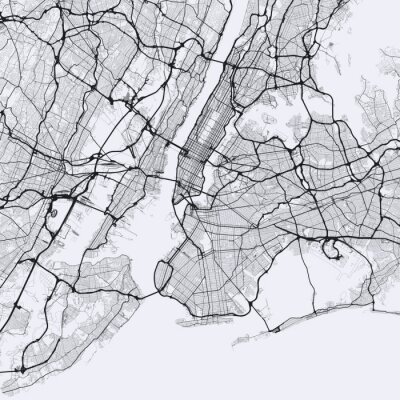 Licht New York City kaart. Routekaart van New York (Verenigde Staten). Zwart en wit (licht) illustratie van New York straten. Transportnetwerk van de Big Apple. Vierkant formaat.