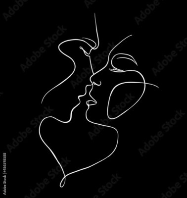 Poster Lijn kunst kus