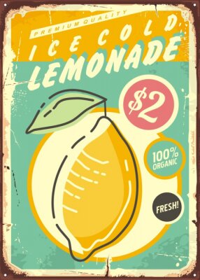 Poster Limonade promotie retro posterontwerp met vers en sappig citroenfruit. Vintage blikje voor ijskoude limonade.