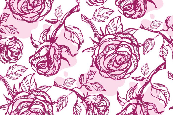 Poster Line art rozen gemaakt met een rode lijn