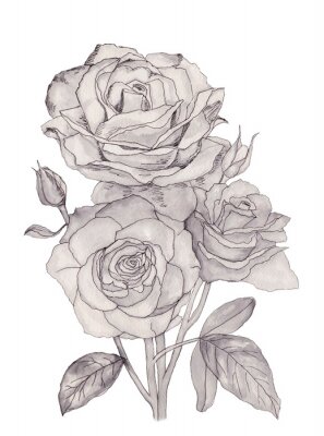 Poster Line art rozen gevuld met grijs