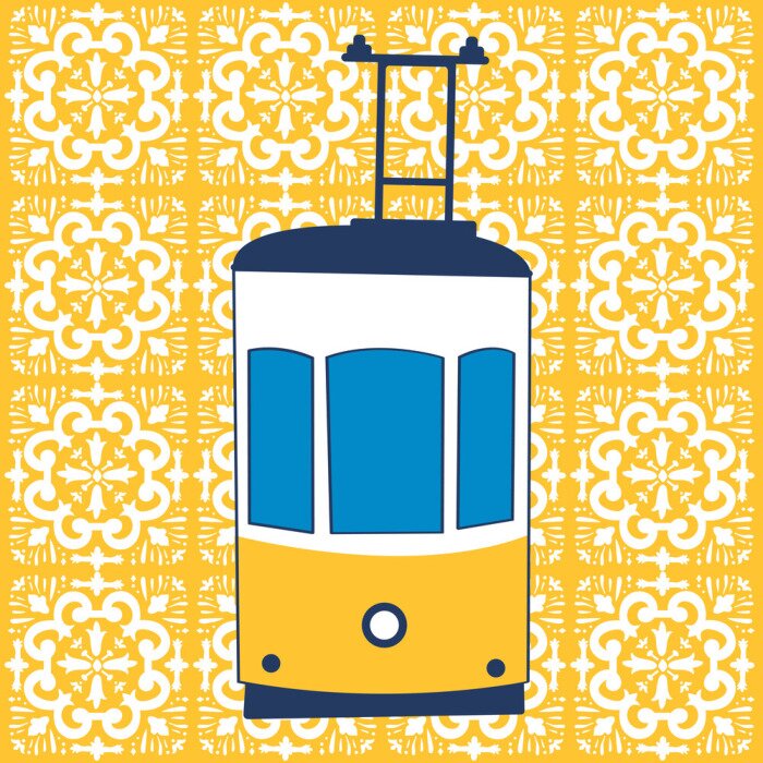 Poster Lissabon gele tram illustratie