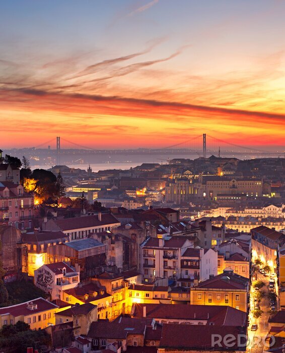 Poster Lissabon Portugal en zonsondergang