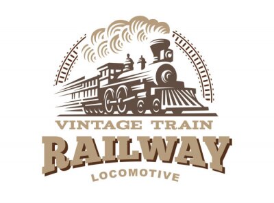 Locomotief logo illustratie, vintage stijl embleem
