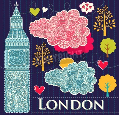 Poster Londen ansichtkaart met symbolen