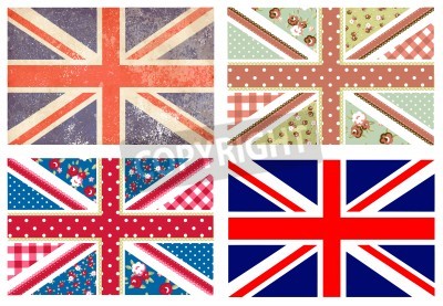 Poster Londen collage vlaggen in vintage stijl