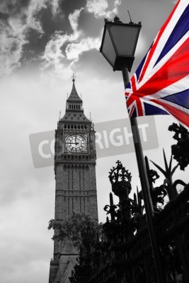Poster Londen en de Big Ben met de vlag van Engeland