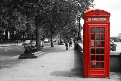 Poster Londen en de telefooncel op de hoek van de straat