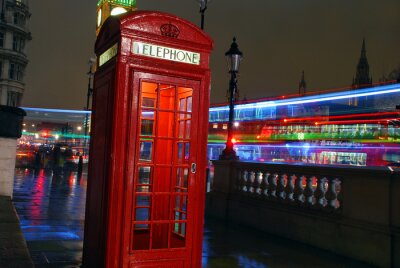 Poster Londen en telefooncel 's nachts