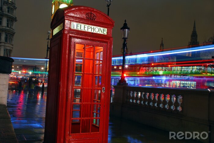 Poster Londen en telefooncel 's nachts