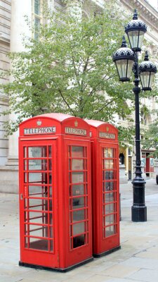 Poster Londen en telefooncellen op een openbare plaats