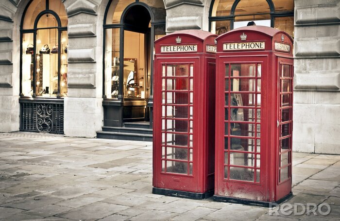 Poster Londen en telefooncellen op straat