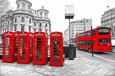 Poster Londense rode bus en telefooncellen