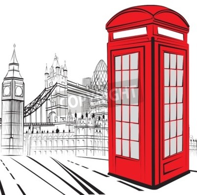 Poster Londense telefooncel schets