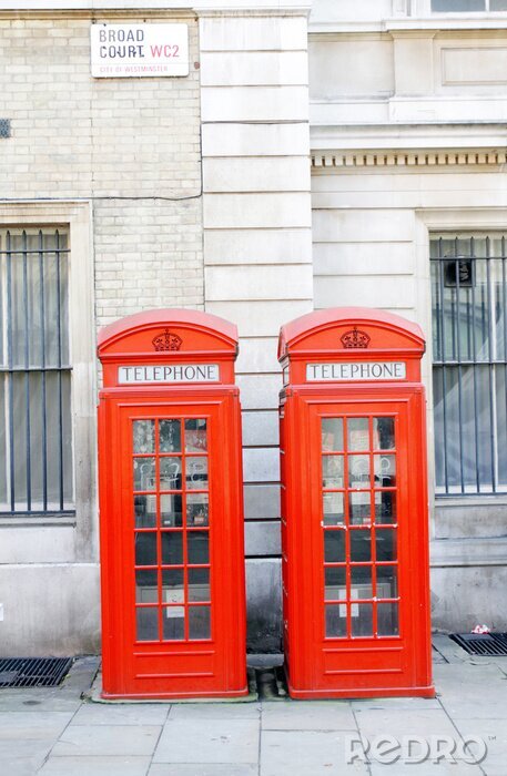 Poster Londense telefooncellen op Broad Court