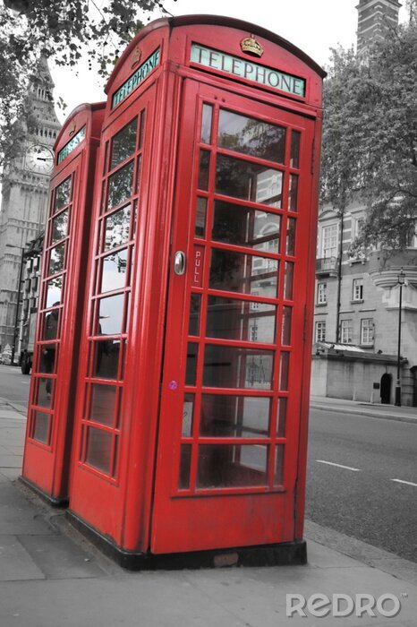 Poster Londense telefooncellen Telefoon rood