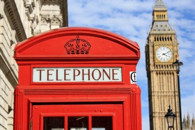 Londense weergave van Big Ben en telefooncel