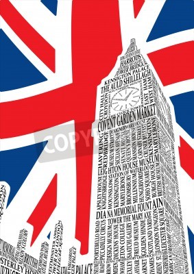 Poster London Big Ben op de achtergrond van de vlag