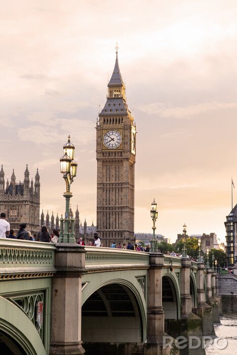 Poster London - U K- August 18, 2013 -  Big Ben at sunset - is the London building that houses the two chambers of the Parliament of the United Kingdom