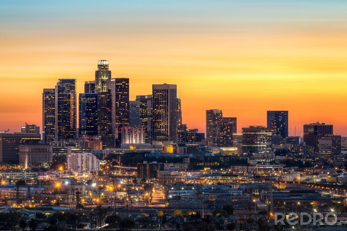 Poster Los Angeles bij nacht panorama