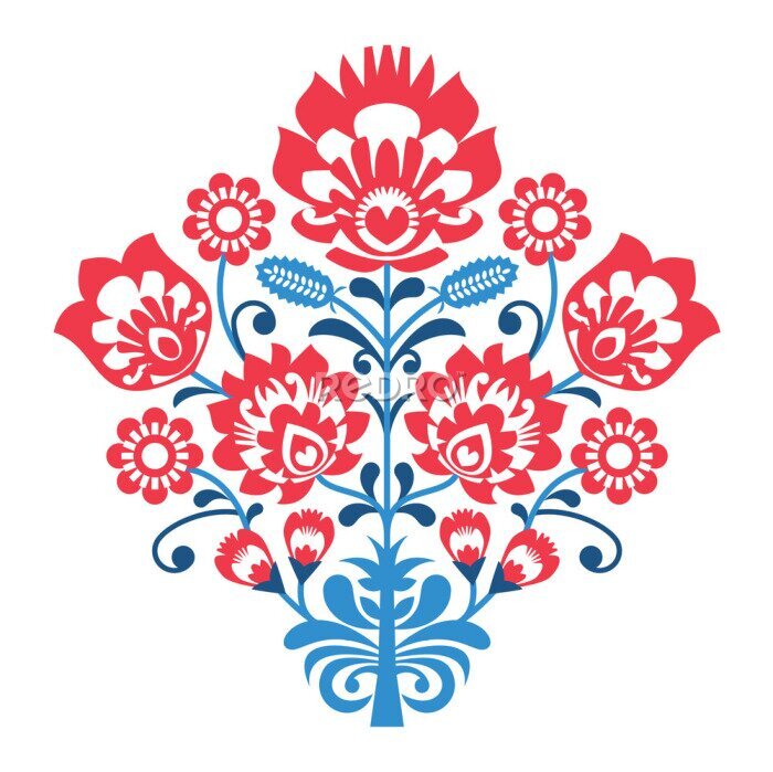 Poster Łowicz-ornament met bloemen
