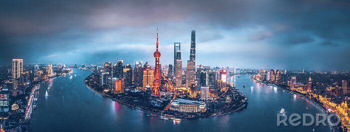 Poster Luchtpanorama van Shanghai