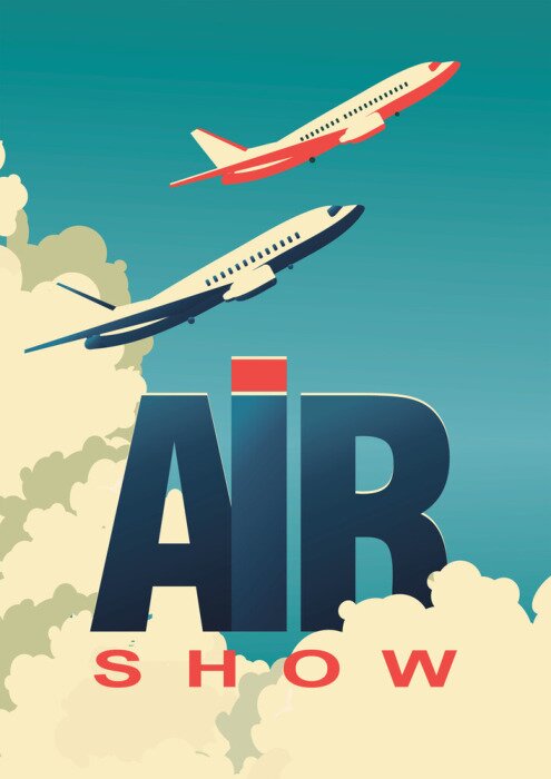 Poster Luchtshow van retro vliegtuigen