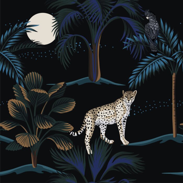 Poster Luipaard in de jungle 's nachts