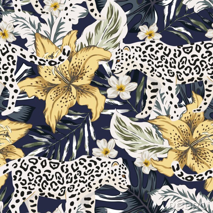 Poster Luipaarden tussen tropische vegetatie