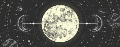 Maan als magisch astrologisch teken in vintage stijl