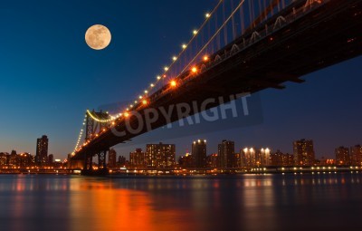 Poster Maan over de Manhattan Bridge