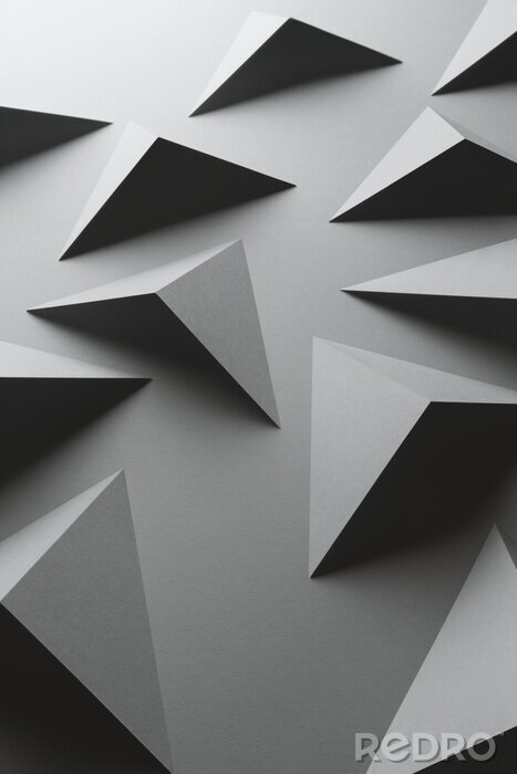 Poster Macrobeeld van grijze geometrische vormen, driedimensioneel effect, abstracte achtergrond