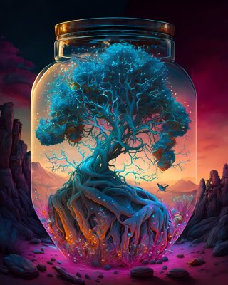 Poster Magische levensboom in een glazen pot