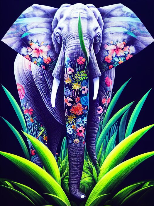 Poster Magische olifant in bloemen