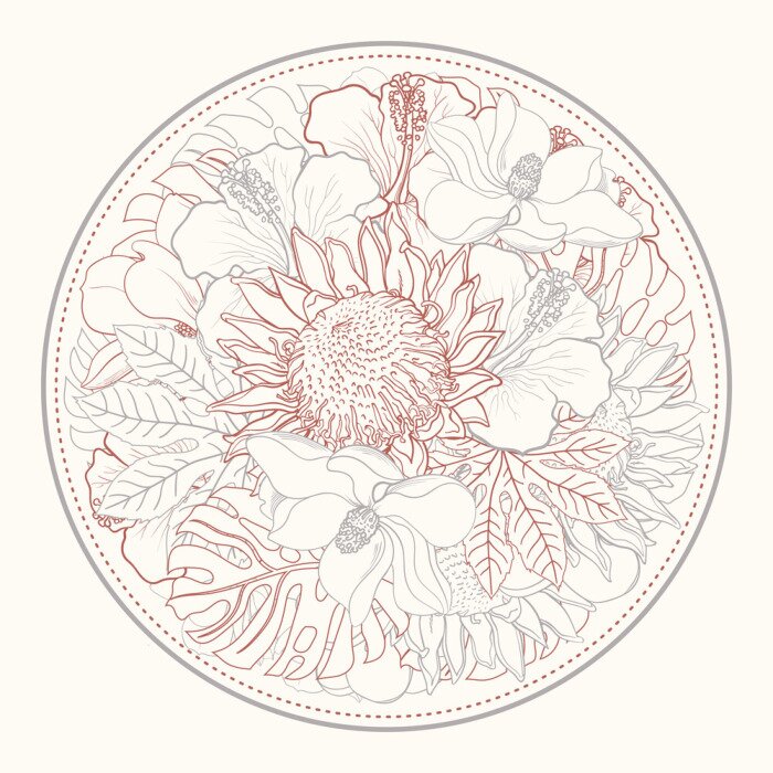 Poster Magnolia's en tropische planten gekleurde contouren