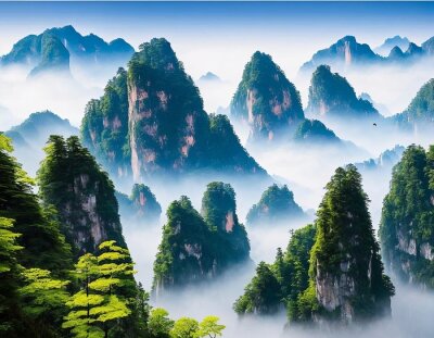 Poster Majestueus landschap van Aziatische bergen