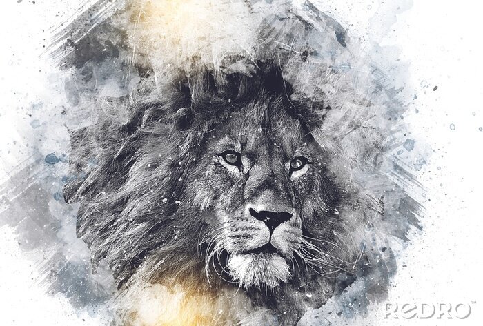 Poster Majestueuze leeuw in grijstinten