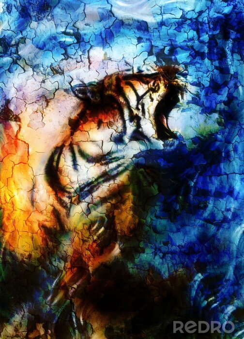 Poster Majestueuze tijger op een donkere achtergrond