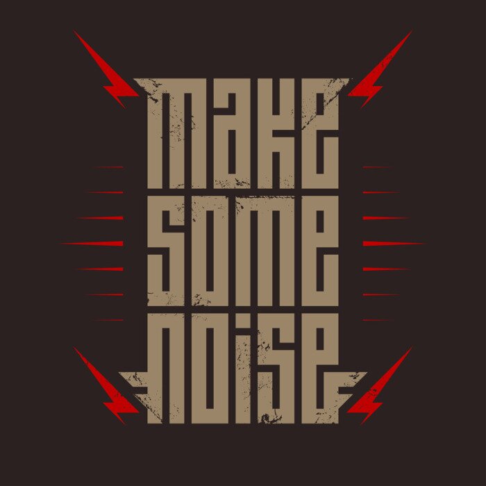 Poster Make Some Noise - music poster with red lightning. Rock t-shirt design. T-shirt apparels cool print.