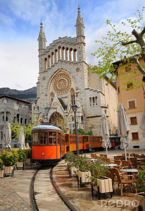 Poster Mallorca straat en tram