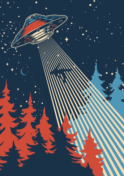 Poster Man abduction by UFO colorful poster