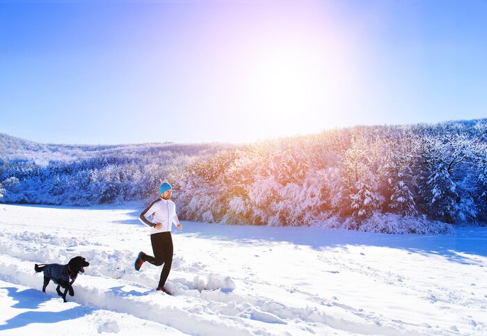 Poster Man joggen in de winter de natuur