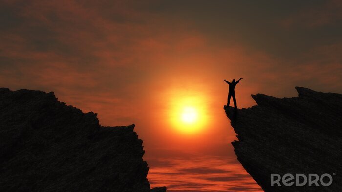 Poster Man op de top van een berg