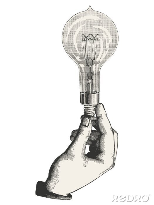 Poster Man's hand holding a bulb - vector illustration idea concept