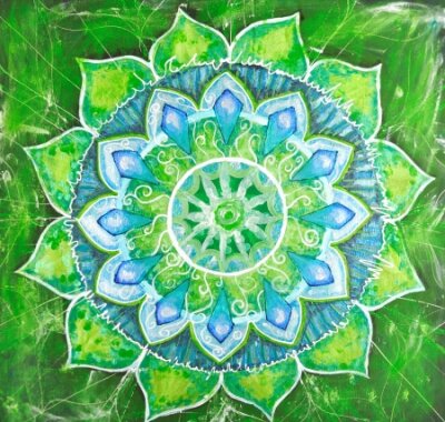 Poster Mandala in tinten groen en blauw