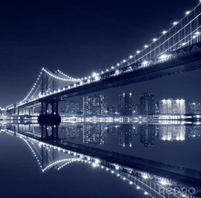 Poster Manhattan Bridge en weerspiegeling in het water