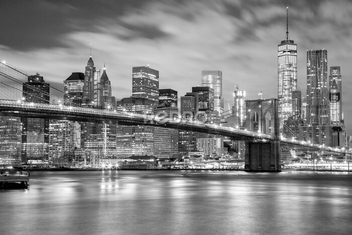 Poster Manhattan en Brooklyn Bridge in zwart-witfotografie
