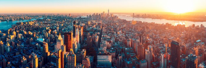 Poster Manhattan en panorama bij zonsondergang
