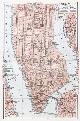 Poster Manhattan op een oude kaart